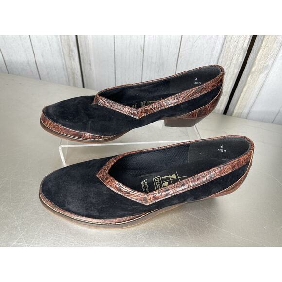 Tic Tac Toes Dance Shoe Women's Black Leather Tooled Swing Made USA Sz 6 - Picture 2 of 6